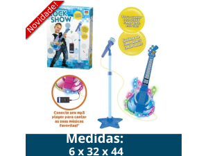 GUITARRA MICROF MUSICAL COM PEDESTRAL AZUL CABO P2 E LUZ A PILHA REF 8010